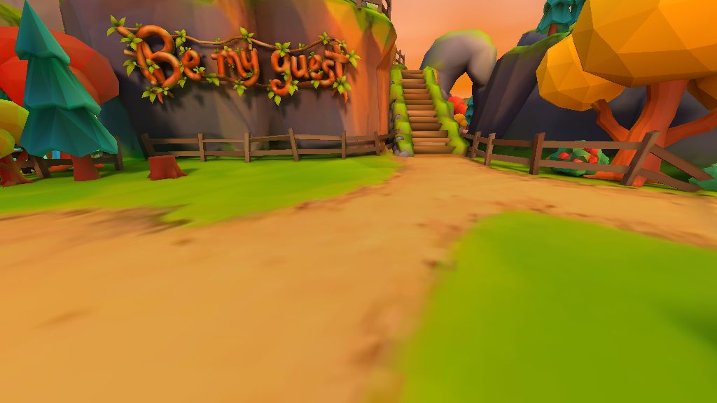 The "Be my Guest" sign by the path — the first thing I surveyed at spawn.